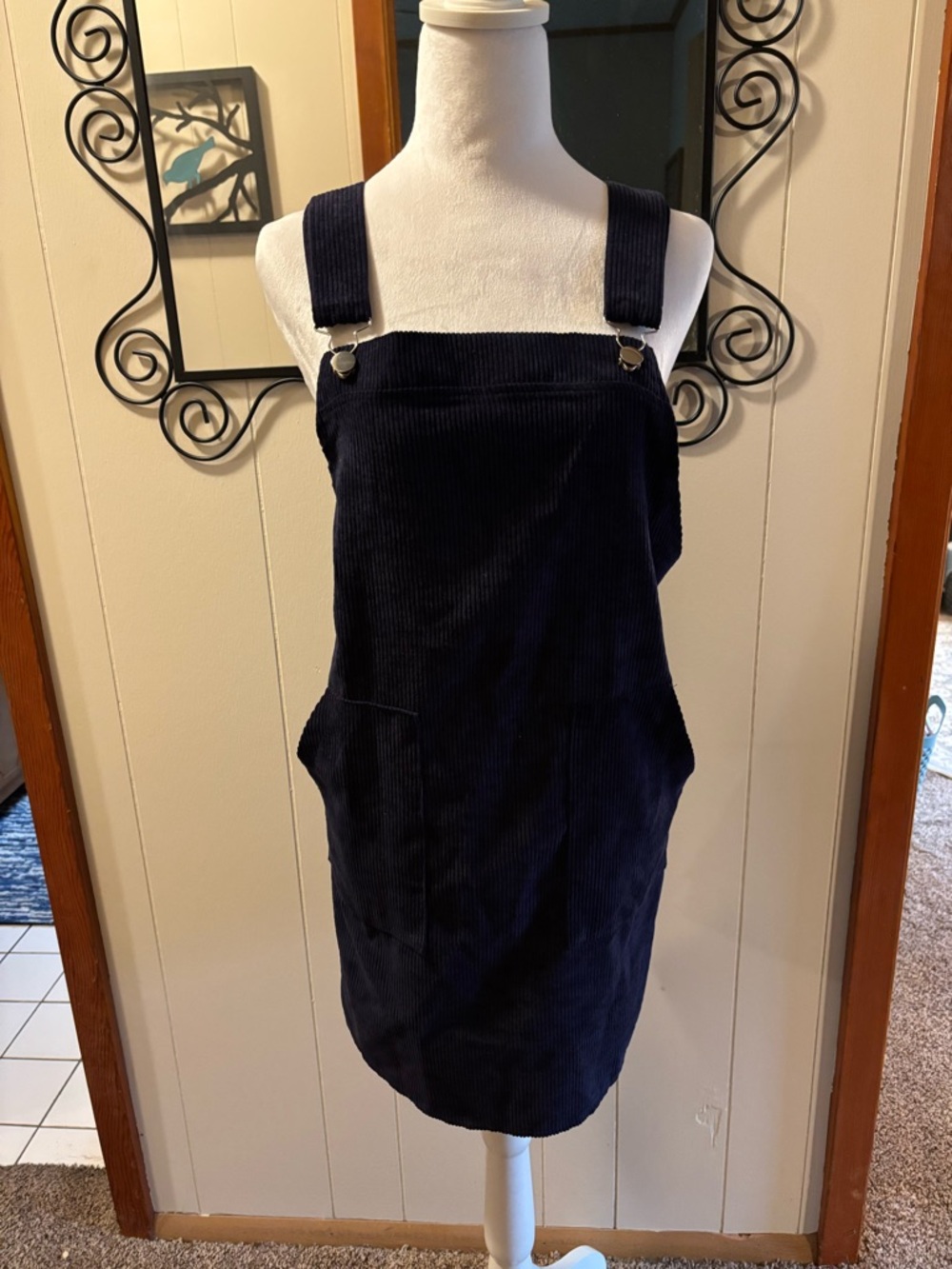 SHEIN Navy Corduroy Pinafore Midi Dress